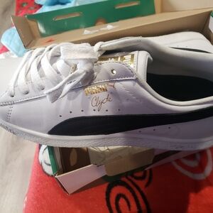 Puma Clyde White and Black Sneakers